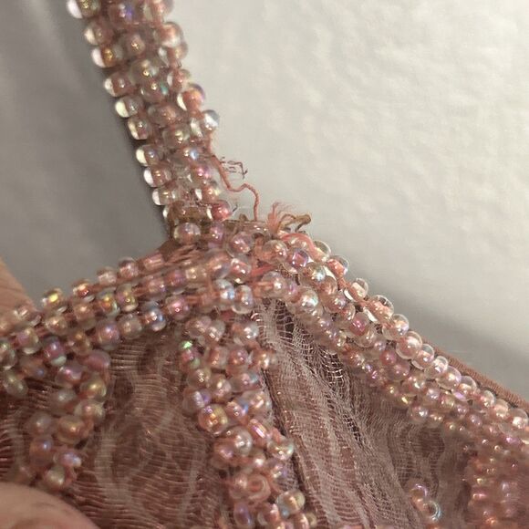 SCALA Dress Vintage Silk Lined Beaded Pink *PROJECT*  17"Chest 13"W 47"L *ripped - Picture 6 of 7